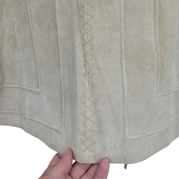 Vtg 80's Pamela McCoy Native American Fringed Leather Shacket Jacket Tan Sz L - Picture 11 of 15